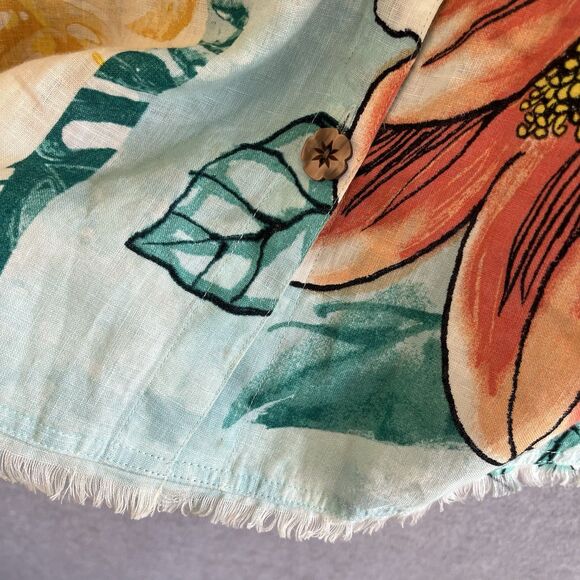 John Mark Linen Tropical Floral Top Size L Lagenlook Aloha Wired Collar Resort - Picture 8 of 15